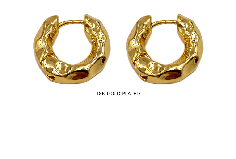 MP4208 Small Hammered Earring Hoops 18k Gold Plated