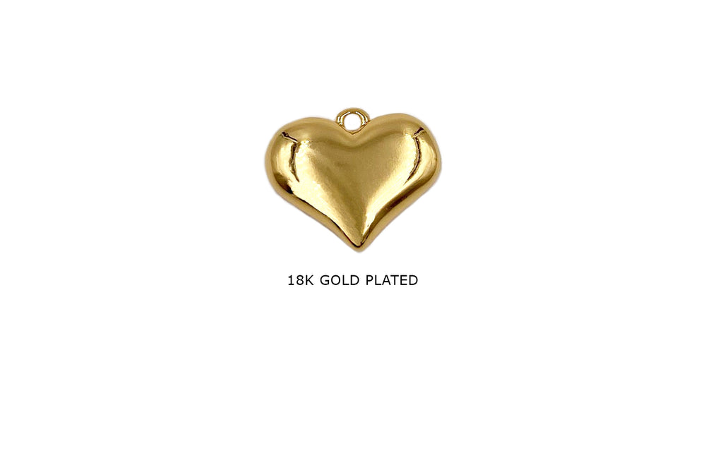MP4213  18k Gold Plated Puffy Heart Pendant Charm 12mmx15.4mm