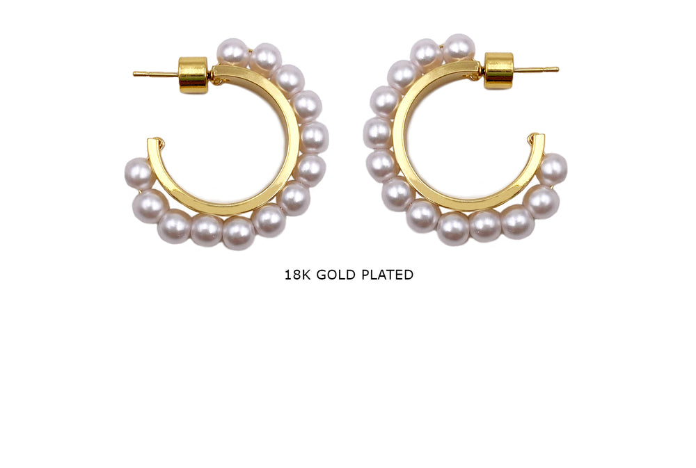 MP4259  18k Gold Plated Pearl Earring Hoop 31mm
