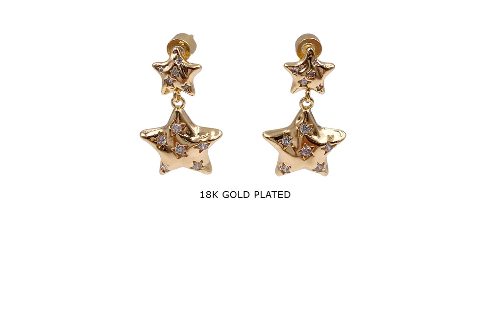 MP4240 18k Gold Plated Cubic Zirconia Star Earrings