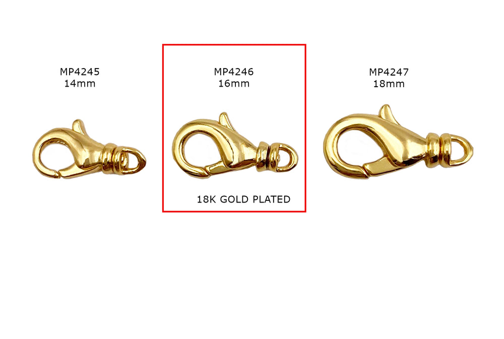18 Karat Gold Plated Swivel Lobster Claw Clasps in Bulk for DIY Jewelry