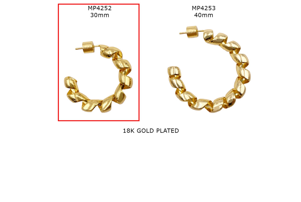 MP4252 18k Gold Plated Rope Earring Hoops 30MM