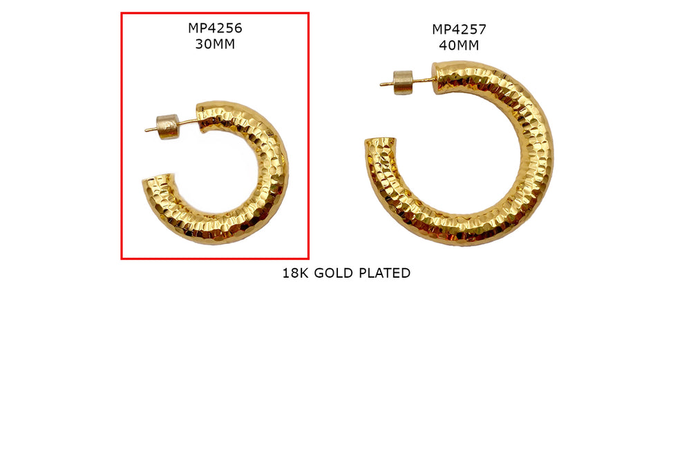 MP4256  Hammered Earring Hoops 18k Gold Plated 30MM