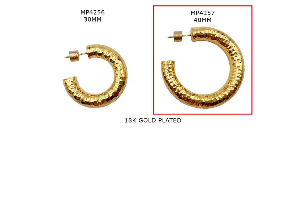 MP4257 Hammered Earring Hoops 18k Gold Plated 40MM