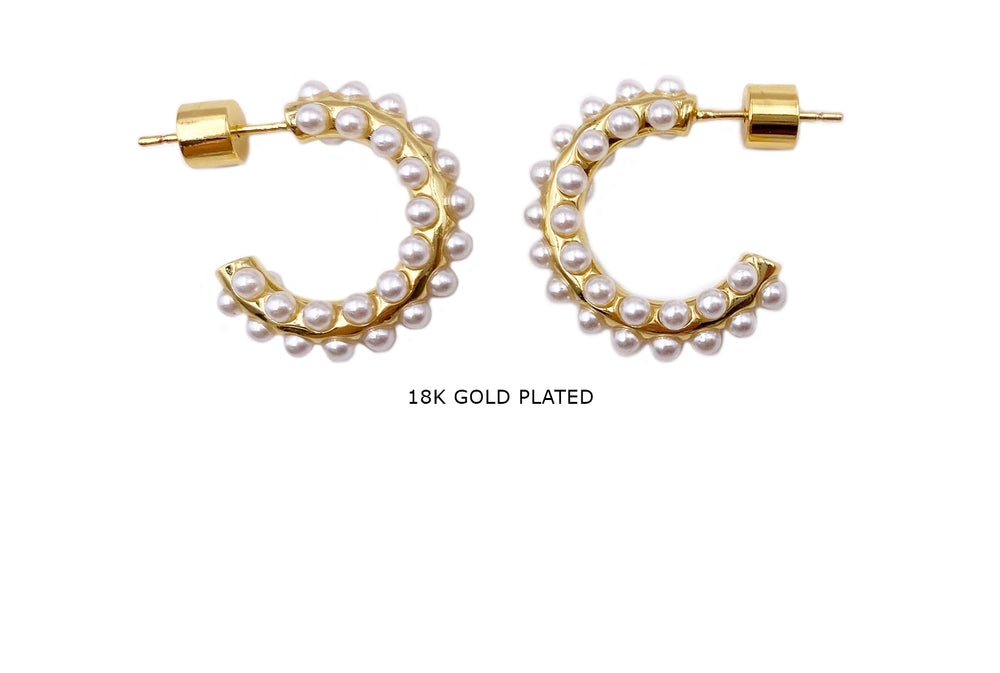 MP4272  18k Gold Plated Pearl Earring Hoop 22mm