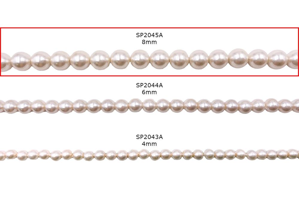 SP2045A 8mm White Round Shell Pearl Beads