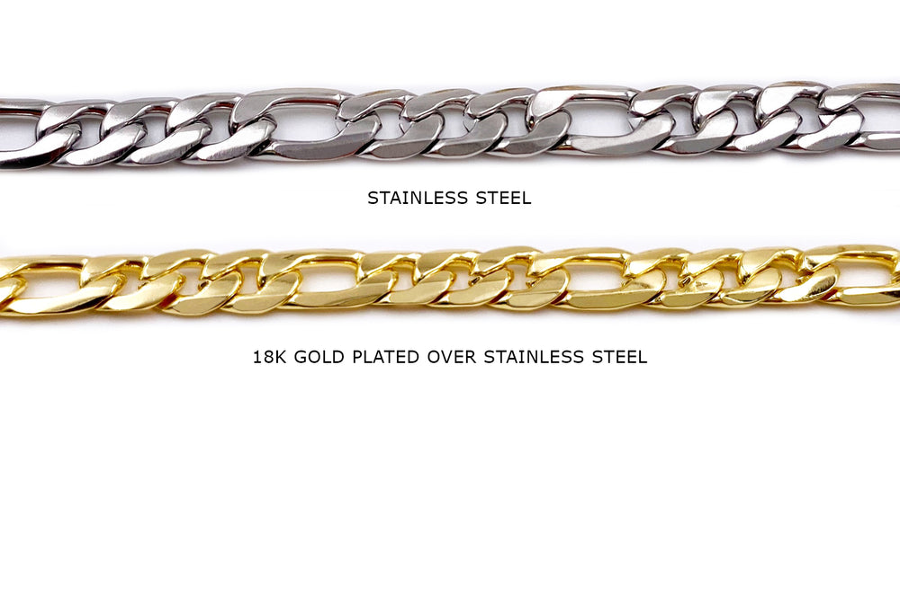 SSC1079 Stainless Steel & 18k Gold Plated Figaro Chains CHOOSE COLOR BELOW