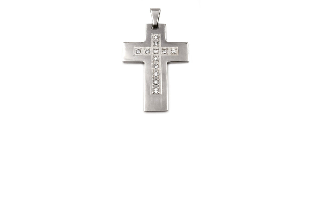 SSP1039-13 Stainless Steel Cross With Crystals Pendant