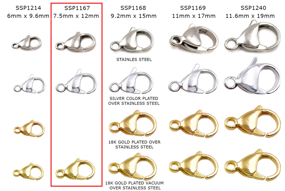 SSP1167 Stainless Steel Clasp CHOOSE SIZE COLOR & PACK BELOW
