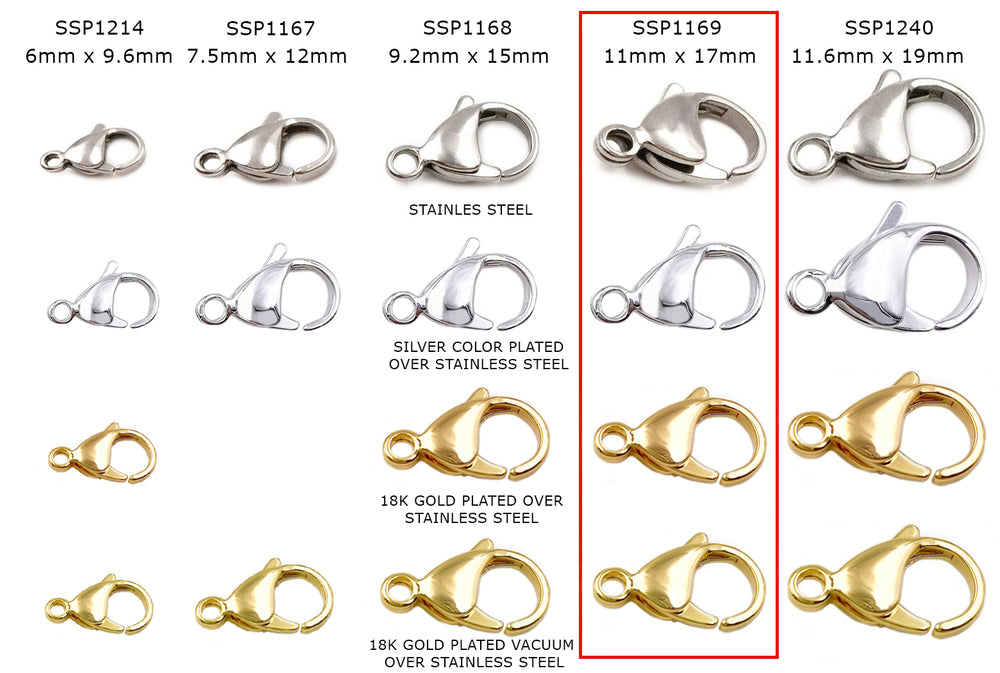 SSP1169  Stainless Steel Clasp CHOOSE SIZE COLOR & PACK BELOW