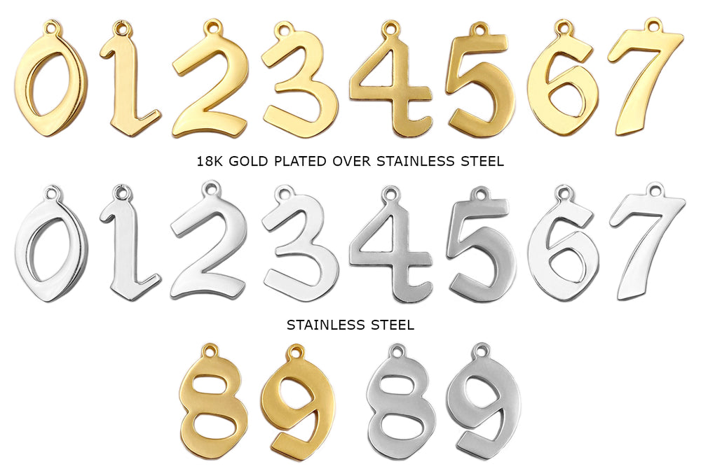 Number Charms - Number Pendants - Old English Number Charms - Number Jewelry Stainless Steel #5 - 4pcs/pk