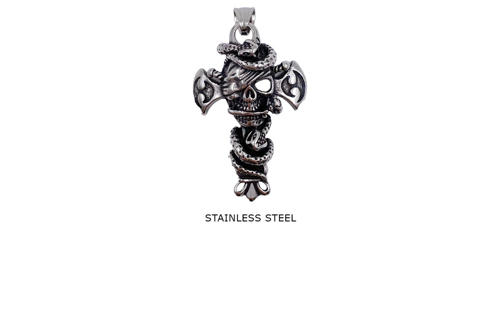 SSP1331 Stainless Steel Skull  With Rose Pendant