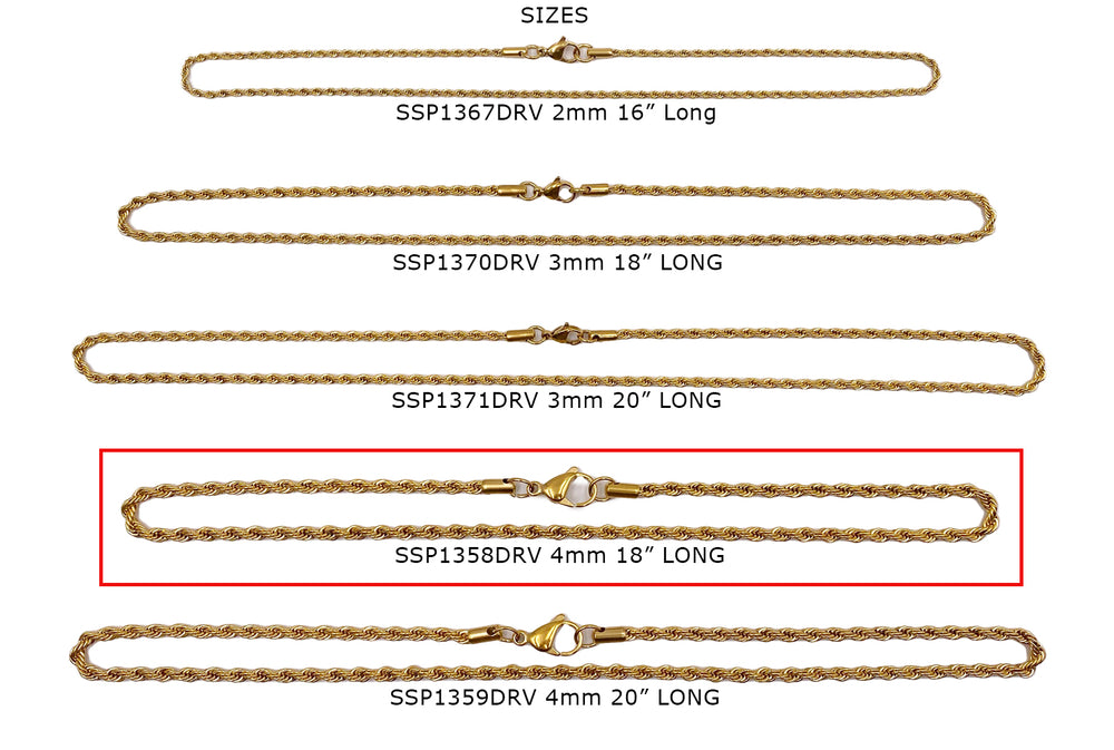 SSP1358DRV  Vacuum Plated 4mm Rope Chain Necklace 18"