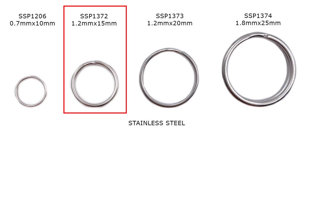 SSP1372 Stainless Steel Split Key Ring Clasp 15mm