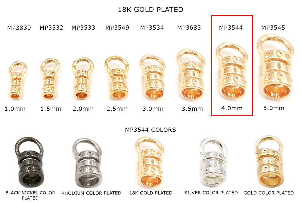 MP3544  4mm 18K Gold Plated End Crimp With Ring
