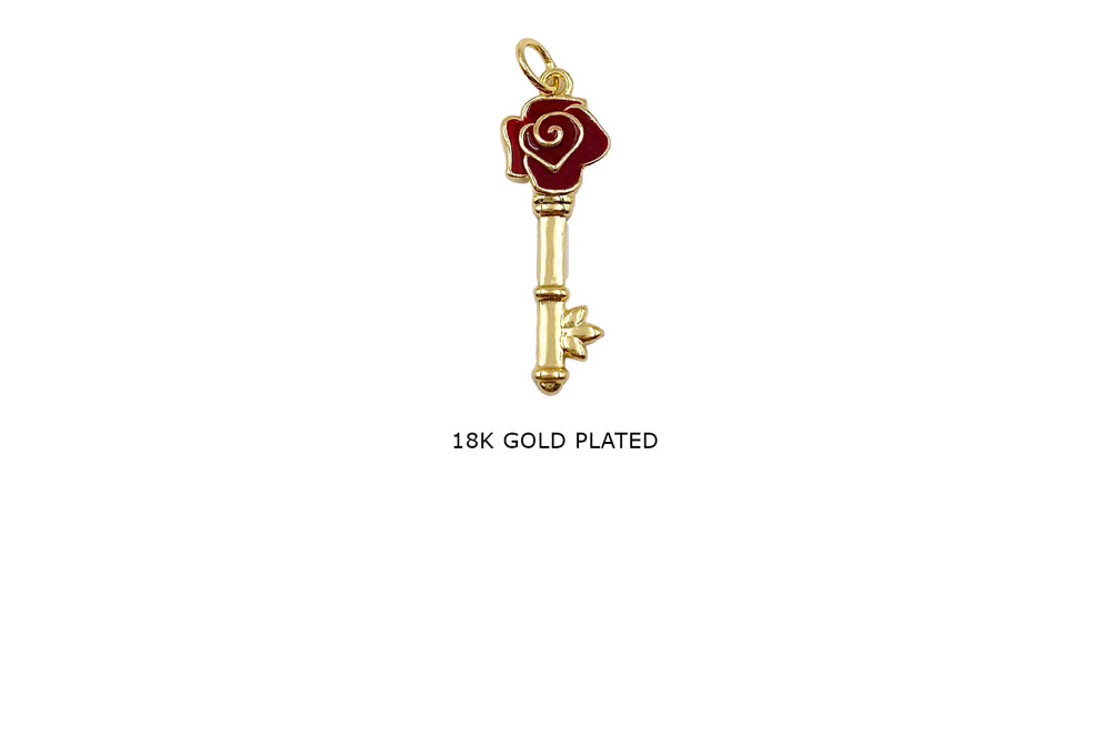 MP4178 Key With Red Rose Design Charm